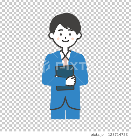 資料を抱えるスーツ姿の男性イラスト 資料を抱えるスーツ姿の男性イラスト 128714728