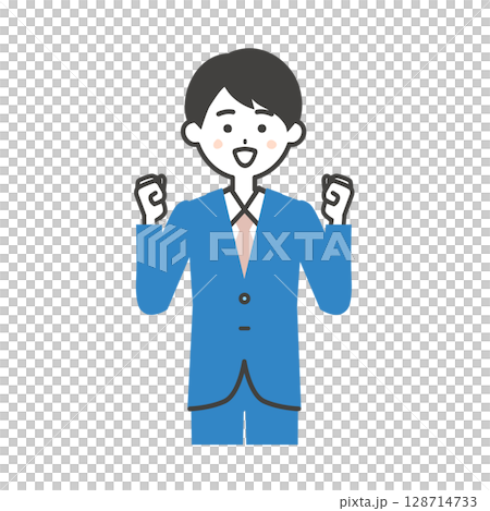 一個穿著西裝的男人擺出勇敢姿勢的插圖 128714733