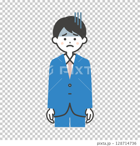 暗い表情のスーツ姿の男性イラスト 128714736