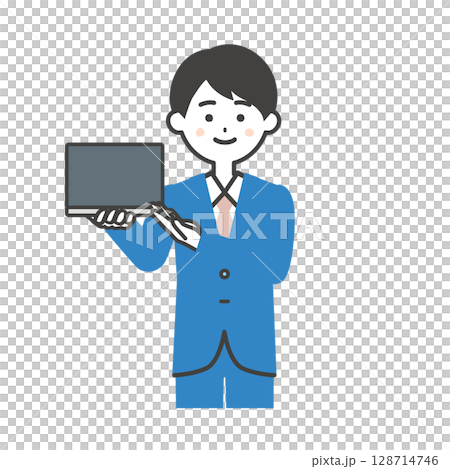 ノートパソコンを持つスーツ姿の男性イラスト ノートパソコンを持つスーツ姿の男性イラスト 128714746