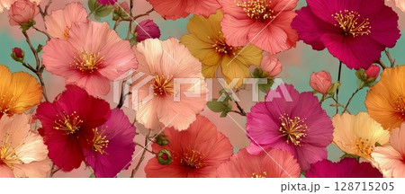 Simple Vector Floral Background Design with Colorful Blooms 128715205