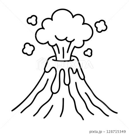 Volcano black and white icon clean line art, doodle style. 128715349