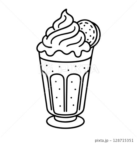 Milkshake black and white icon clean line art, doodle style. 128715351