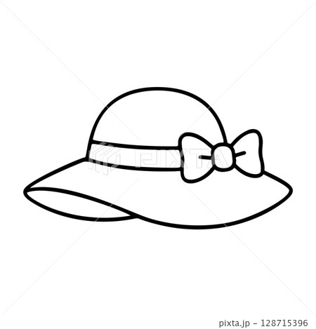 Womens beach hat black and white icon clean line art, doodle style 128715396