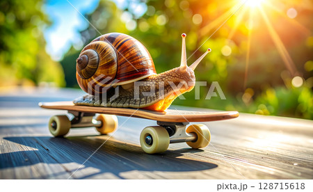 Snail riding a skateboard Snail riding a skateboard 128715618