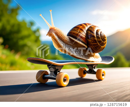 Fast Snail on a Skateboard Fast Snail on a Skateboard 128715619