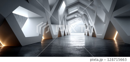 Abstract Polygons in White Tones Creating Modern Architectural Space 128715663