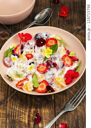 Plate of fresh fruit salad, healthy summer meal. Plate of fresh fruit salad, healthy summer meal. 128715798