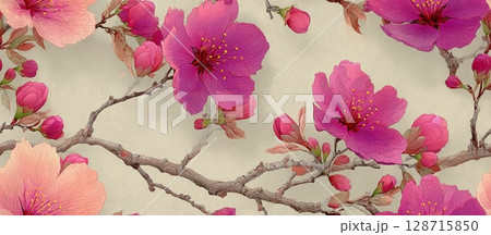Japanese Floral Vector Background with Elegant Blossom Design 128715850
