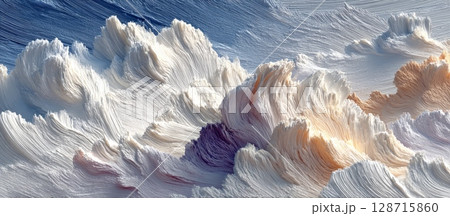 White Feathered Brush Strokes on Clear Blue Background in Abstract Art White Feathered Brush Strokes on Clear Blue Background in Abstract Art 128715860