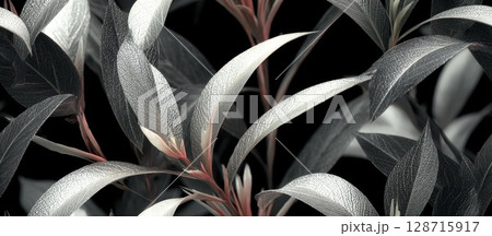 Elegant Minimalist Japanese Floral Pattern on Dark Background 128715917
