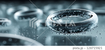 Abstract Seamless Background with White Rings and Bubbles in Focus 128715921