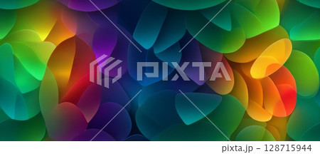 Vibrant Abstract Flower Motif with Colorful Overlay and Seamless Design 128715944