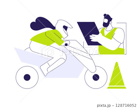 Motorcycle driving lessons abstract concept vector illustration. Motorcycle driving lessons abstract concept vector illustration. 128716052