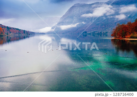 Mystical autumn Bohinj, enchanted lake of Slovenia Mystical autumn Bohinj, enchanted lake of Slovenia 128716400