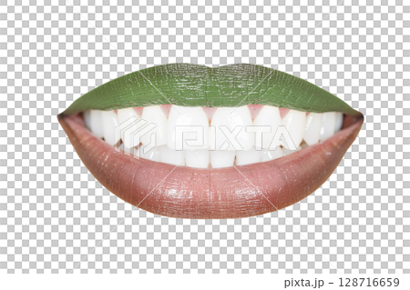 Woman's smile green, white and ted Woman's smile green, white and ted 128716659