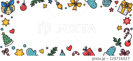 Colorful Hand-Drawn Christmas Decorations Frame for Holiday Festivities and Celebrations 128716827