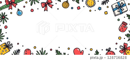Festive Border Design with Christmas Elements and Decorations for Holiday Celebrations 128716828