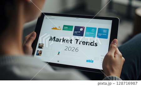 Businessperson Analyzing Digital Market Trends Data on Tablet Screen in 2026 Insights 128716987
