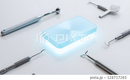 Innovative Dental Tools and Equipment on a Modern Surface with Blue Illumination 128717265