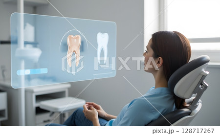 Modern Dental Office Technology Showcasing 3D Tooth Models for Patient Education and Care 128717267