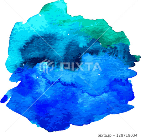 Blue Hand Drawn Watercolor Drops Round Vector Banner 128718034