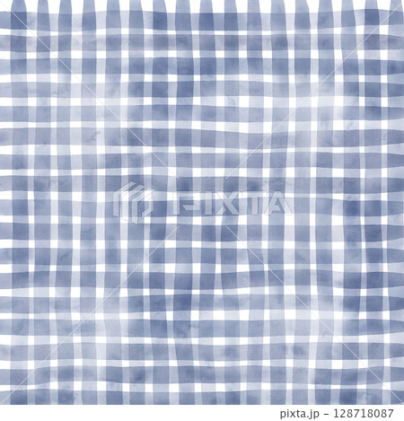 Navy Blue Plaid Gingham Hand Drawn Background Pattern Overlay 128718087
