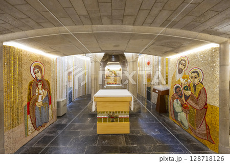 Interior of the crypt of the Santo Domingo de la Calzada Cathedral showing mosaics and altar in La Rioja, Spain Interior of the crypt of the Santo Domingo de la Calzada Cathedral showing mosaics and altar in La Rioja, Spain 128718126