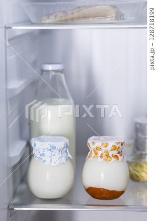 Fresh Dairy Products Stored in a Refrigerator Fresh Dairy Products Stored in a Refrigerator 128718199