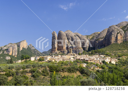 Scenic View of Aguero Village with Majestic Rock Formations 128718238