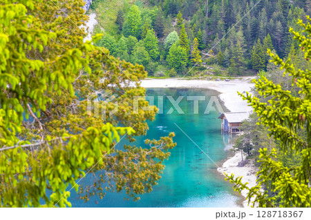 Blindsee lake turquoise water at Zugspitze mountain alpine landscape Austria. 128718367