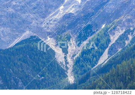 Rocks ad forest Zugspitze mountain alpine landscape in Alps Tyrol Austria. 128718422