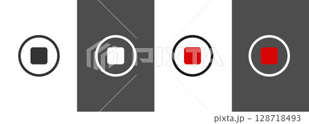 Set of stop button icons. Video or audio playback button Set of stop button icons. Video or audio playback button 128718493