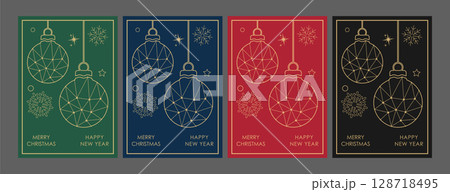 Christmas and New Year. Greeting template with Christmas balls for postcards, banners and leaflets. A set of color options Christmas and New Year. Greeting template with Christmas balls for postcards, banners and leaflets. A set of color options 128718495