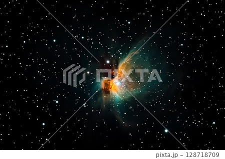 Nebula bursting with vibrant colors and countless stars in a deep cosmic landscape 128718709