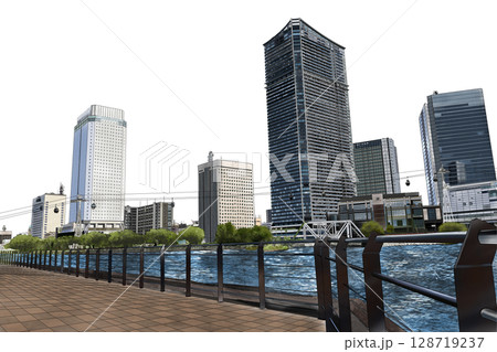 横浜の海が見えるビル街とロープウェイ 横浜の海が見えるビル街とロープウェイ 128719237