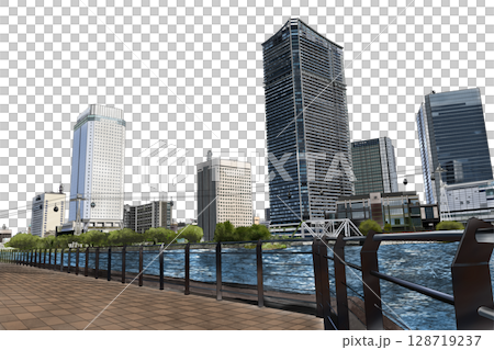 横浜の海が見えるビル街とロープウェイ 横浜の海が見えるビル街とロープウェイ 128719237