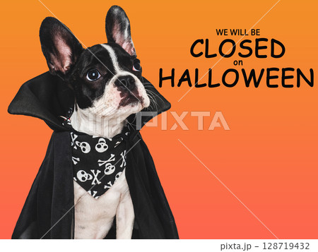 Signboard with the inscription We will be closed on Halloween 128719432