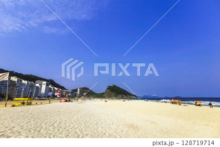 Tropical Copacabana Leme Beach Parasols People Rio de Janeiro Brazil. Tropical Copacabana Leme Beach Parasols People Rio de Janeiro Brazil. 128719714