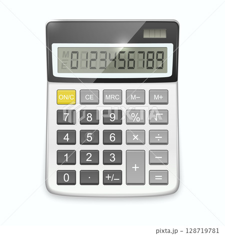 Calculator Vector Illustration Isolated on White Background. Realistic Electronic Calculator Icon, Office Calculator, Digital Calculator Graphic for Finance, Accounting, Business, Math Education 128719781