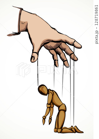 The puppet is kneeling. Vector drawing 128719861
