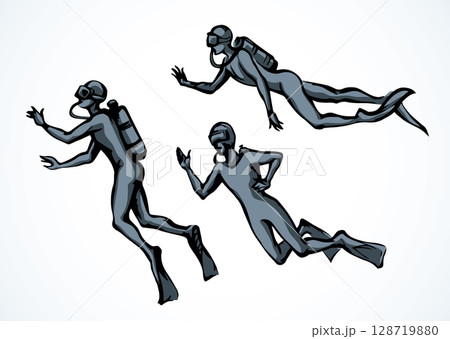 Scuba diver underwater. Vector drawing Scuba diver underwater. Vector drawing 128719880