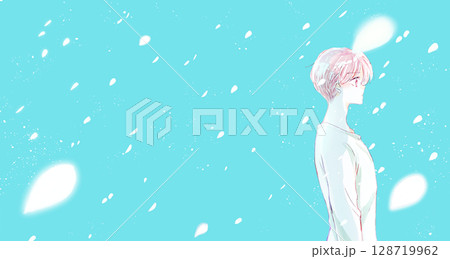 男性　上半身　花びら　余白 128719962