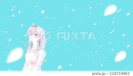 女性　上半身　花びら　余白 128719963