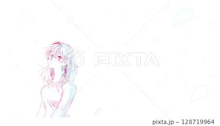 女性　上半身　花びら　余白 128719964