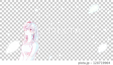 女性　上半身　花びら　余白 128719964