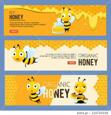 Bees. banners with pictures of honey bees. print template with place for text 128720288