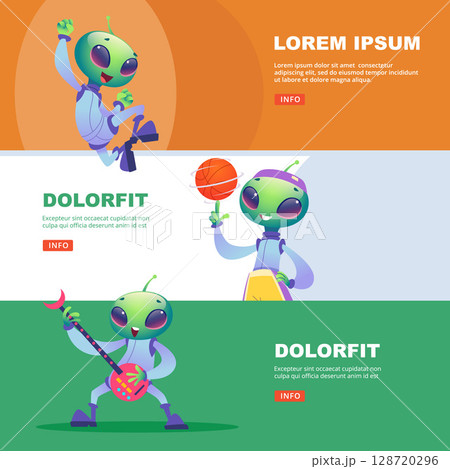 Alien. horizontal banners with stranger space character UFO 128720296