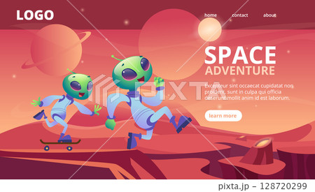Alien in space. web landing page with ufo characters 128720299