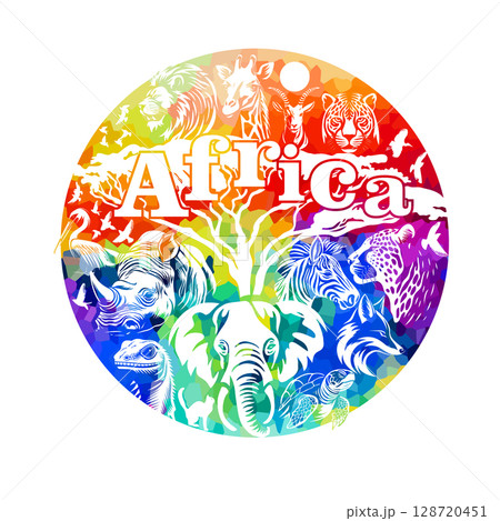 Africa colored abstract with animals. hand drawing. Not AI, Vector illustration Africa colored abstract with animals. hand drawing. Not AI, Vector illustration 128720451